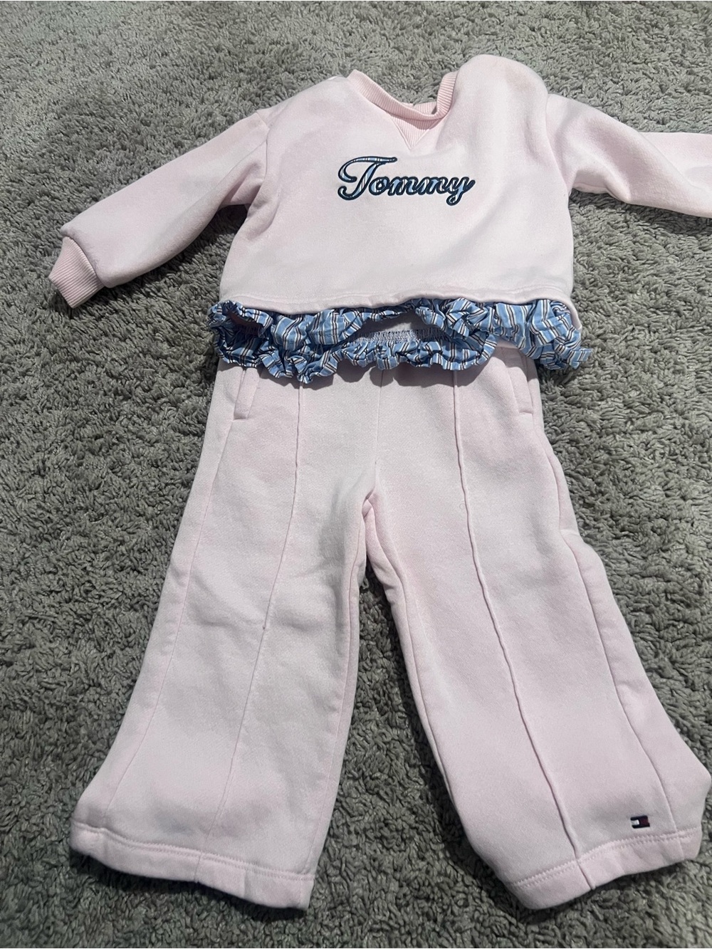 Tommy Hilfiger Light Pink Girls' Pajama Set with Blue Ruffle